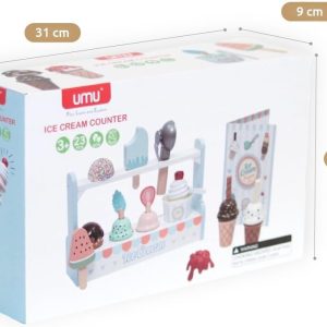 Stand de înghețată din lemn, cu topping-uri, meniu și linguri, UMU Toys