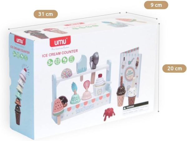 Stand de înghețată din lemn, cu topping-uri, meniu și linguri, UMU Toys