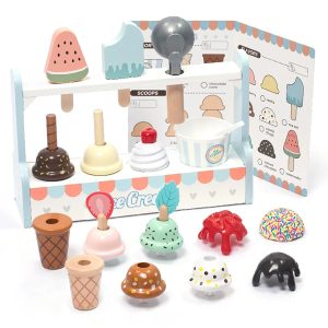 Stand de înghețată din lemn, cu topping-uri, meniu și linguri, UMU Toys