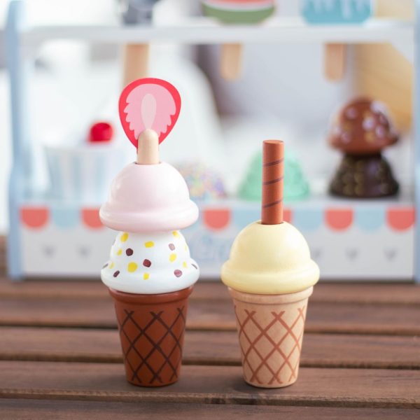 Stand de înghețată din lemn, cu topping-uri, meniu și linguri, UMU Toys