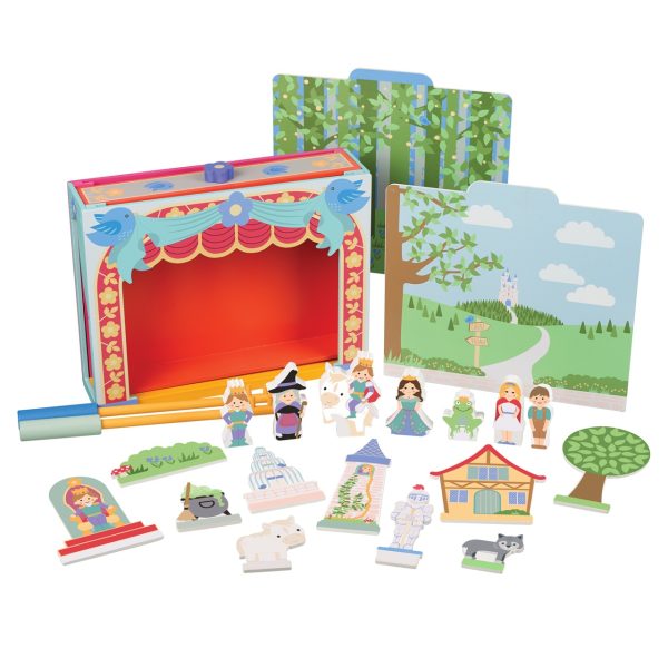 Teatru de masă din lemn cu scene interschimbabile și personaje din basme, Orange Tree Toys