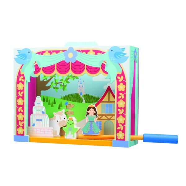 Teatru de masă din lemn cu scene interschimbabile și personaje din basme, Orange Tree Toys