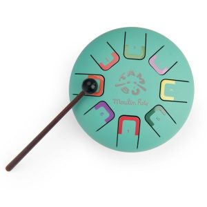Tobă muzicală metalică cu 8 note colorate și 2 bețe, Moulin Roty