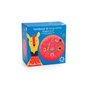 Tobă muzicală roșie cu 11 note colorate, cu bețe și saculeț, Moulin Roty