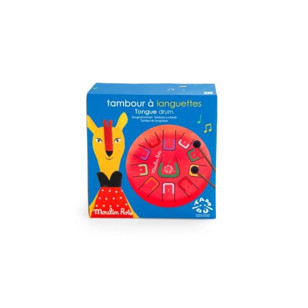 Tobă muzicală roșie cu 11 note colorate, cu bețe și saculeț, Moulin Roty
