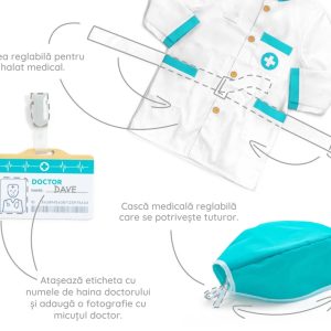 Trusă completă de doctor cu halat, rucsac și 20 de piese, turcoaz, UMU Toys