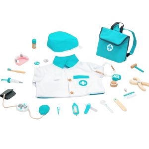Trusă completă de doctor cu halat, rucsac și 20 de piese, turcoaz, UMU Toys