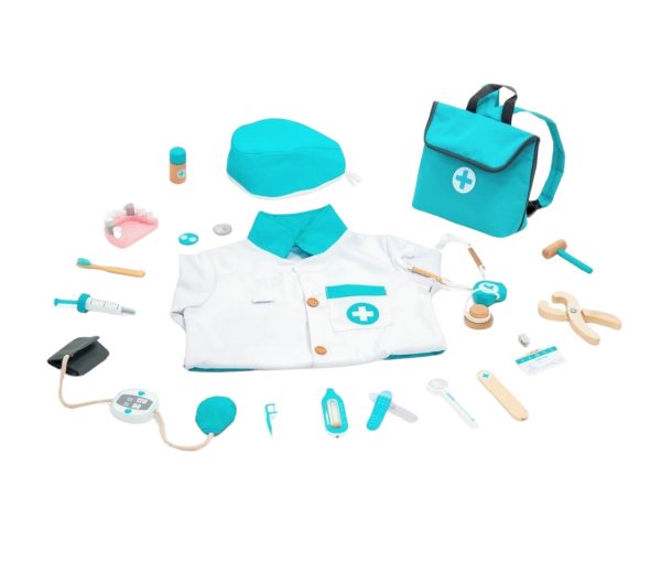 Trusă completă de doctor cu halat, rucsac și 20 de piese, turcoaz, UMU Toys