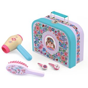 Trusă de coafură în valiză cu oglindă, cu uscător și accesorii, Djeco