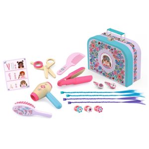 Trusă de coafură în valiză cu oglindă, cu uscător și accesorii, Djeco