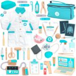 Trusă de doctor Deluxe din lemn, cu halat, stetoscop și tensiometru, UMU Toys