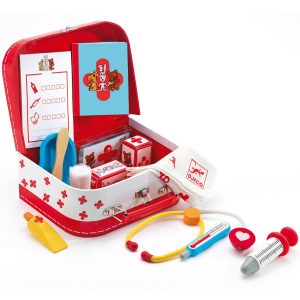 Trusă de doctor din lemn, cu gentuță, stetoscop și termometru, Djeco