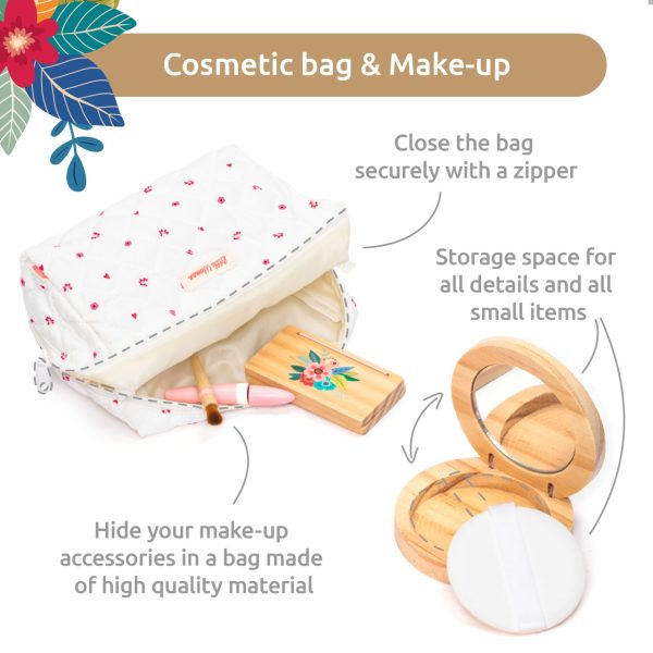 Trusă de make-up din lemn în gentuță, 17 piese de cosmetică, UMU Toys