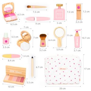 Trusă de make-up din lemn în gentuță, 17 piese de cosmetică, UMU Toys