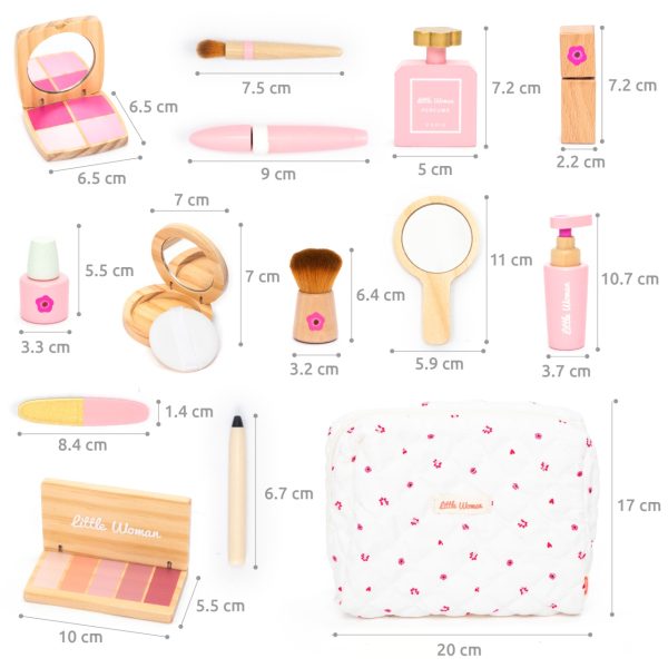 Trusă de make-up din lemn în gentuță, 17 piese de cosmetică, UMU Toys