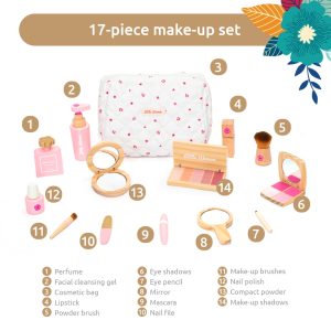 Trusă de make-up din lemn în gentuță, 17 piese de cosmetică, UMU Toys