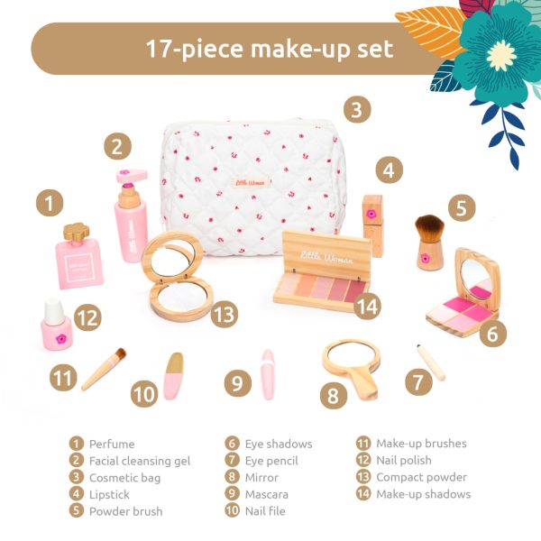 Trusă de make-up din lemn în gentuță, 17 piese de cosmetică, UMU Toys