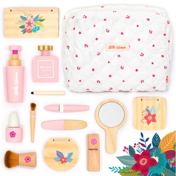 Trusă de make-up din lemn în gentuță, 17 piese de cosmetică, UMU Toys