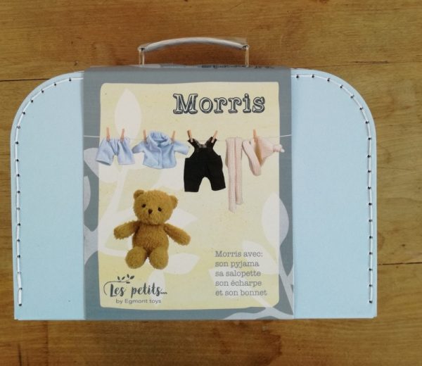 Ursuleț de pluș Morris cu valiză cusută manual și haine, lavabil, Egmont Toys