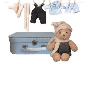 Ursuleț de pluș Morris cu valiză cusută manual și haine, lavabil, Egmont Toys